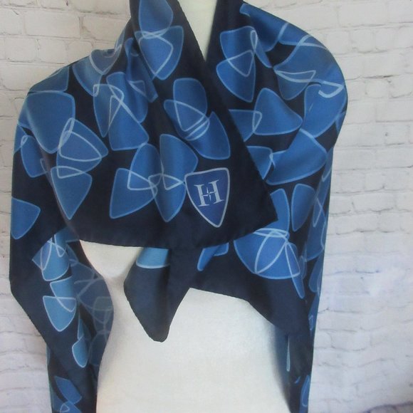 Heesen Italian Silk Scarf Blue Boomerang Design - Picture 7 of 9